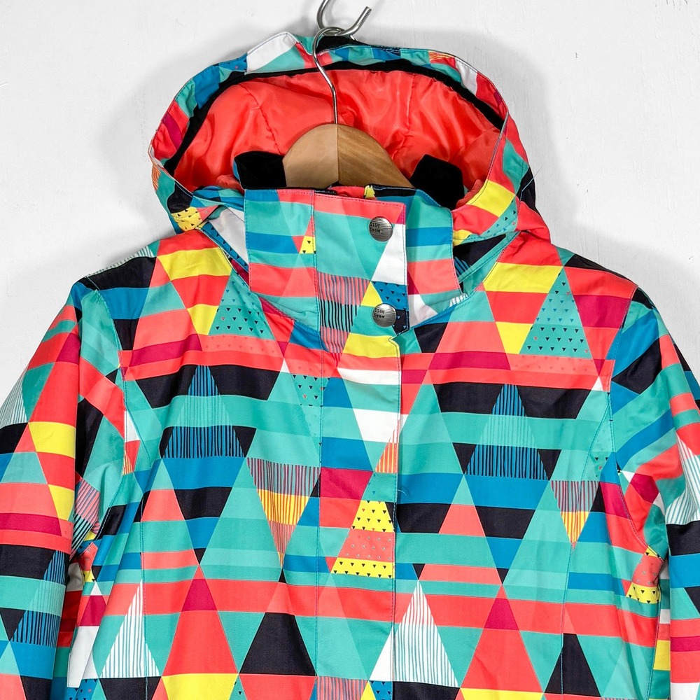 GSOU SNOW Womens 10K‎ Waterproof Ski Jacket Geometric Triangle Print Multi Small